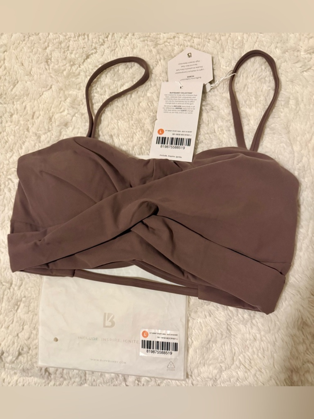 Buffbunny Ivy wrap sports bra Mocha Berry Large